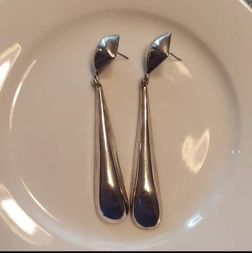 MEXICAN SOLID STERLING SILVER .925 TEARDROP LONG PIERCED EARRINGS TA-110  Y2k
